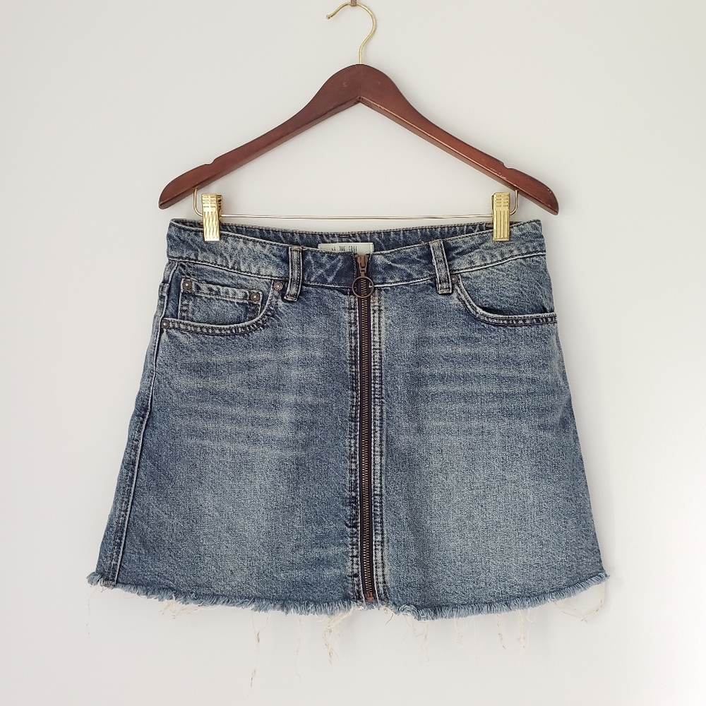 Free People Zip Up Front Denim Mini Skirt Cotton